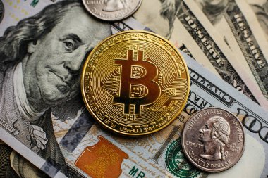 Bitcoin, para birimi, dijital, finans, ekonomi. Altın bitcoin sikke bize dolar üzerinde Kapat