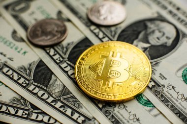 Bitcoin, para birimi, dijital, finans, ekonomi. Altın bitcoin sikke bize dolar üzerinde Kapat