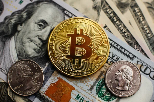 Bitcoin, para birimi, dijital, finans, ekonomi. Altın bitcoin sikke bize dolar üzerinde Kapat
