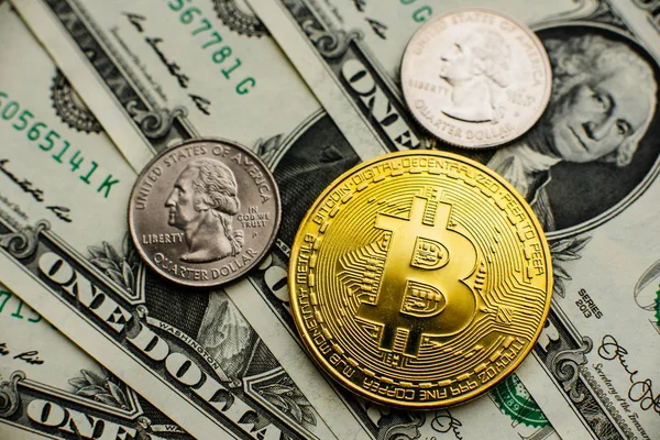 Bitcoin Moneda Digital Finanzas Economía Bitcoin Oro Nosotros Dólares Cerca — Foto de Stock