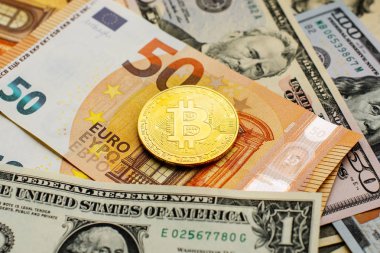 Bitcoin, para birimi, dijital, finans, ekonomi. Altın bitcoin sikke bize dolar üzerinde Kapat