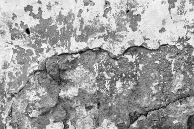 Doku, duvar, beton, arka plan olarak kullanılabilir. Çizik ve çatlaklarla dolu bir duvar parçası.