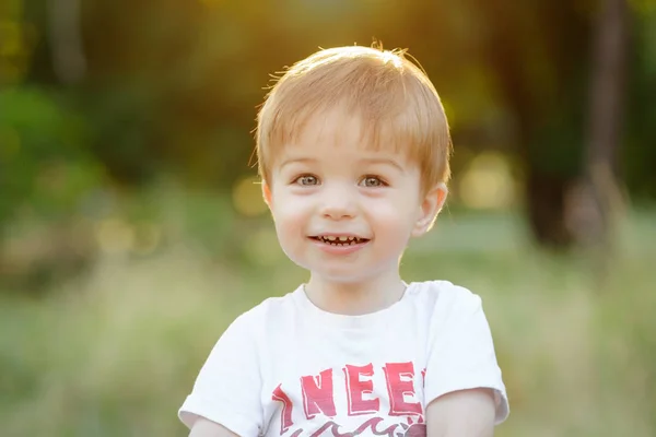 Der Kleine Liebliche Junge Beim Spaziergang Park — Stockfoto