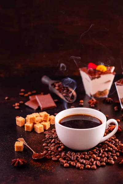 Ożywczy Poranną Kawę Słodyczami Może Służyć Jako Tło — Zdjęcie stockowe