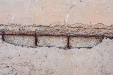 Doku, duvar, beton, arka plan olarak kullanılabilir. Çizik ve çatlaklarla dolu bir duvar parçası.