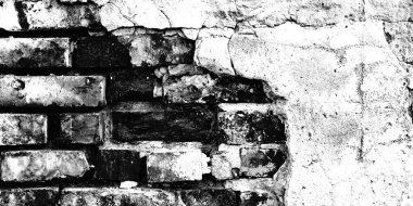 Panorama eski tuğla duvar deseni, duvarcılık arkaplanı, gri ton, siyah ve beyaz