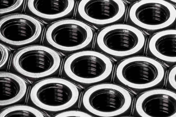 Metal Steel Nuts Laid Composition Black Background — Stock Photo, Image
