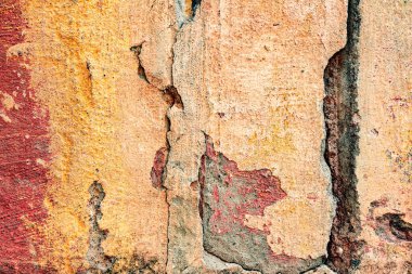 Doku, duvar, beton, arka plan olarak kullanılabilir. Çizik ve çatlaklarla dolu bir duvar parçası.