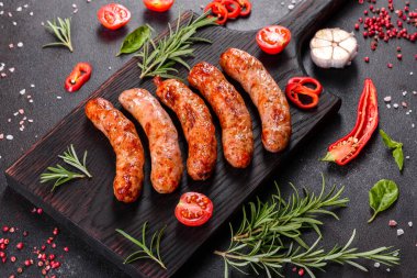 Domates, baharat ve otlarla kızartılmış taze sulu sosisler.