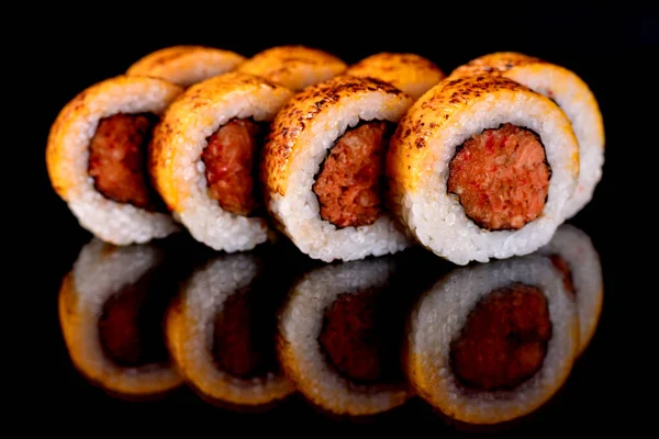Friss Sushi Tekercsek Legjobb Hal Tengeri Ételfajtákból Japán Konyha — Stock Fotó