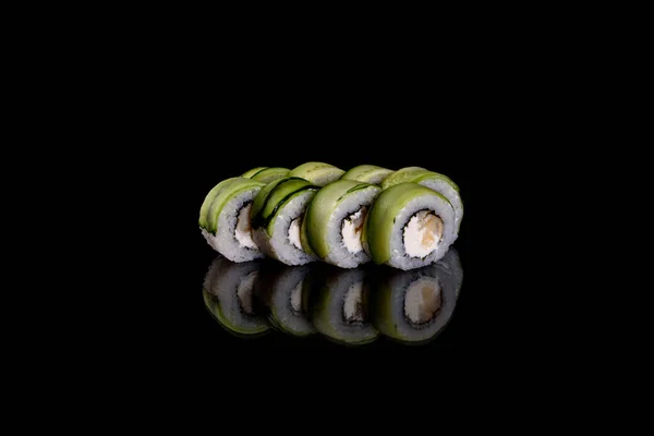 Frische Köstliche Sushi Rollen Auf Dunklem Hintergrund Elemente Der Japanischen — Stockfoto