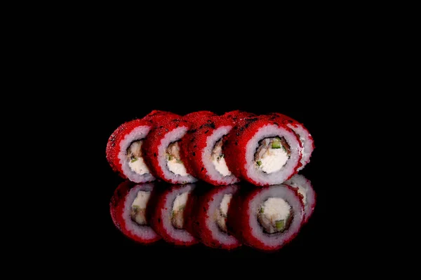 Fresh Delicious Beautiful Sushi Rolls Dark Background Elements Japanese Cuisine — Stock Photo, Image
