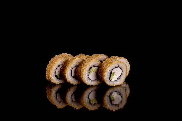 Fresh Delicious Beautiful Sushi Rolls Dark Background Elements Japanese Cuisine — Stock Photo, Image