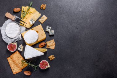 Güzel, lezzetli peynirli, parmesanlı, üzümlü ve incirli peynir. Tatilde şarap için atıştırmalıklar