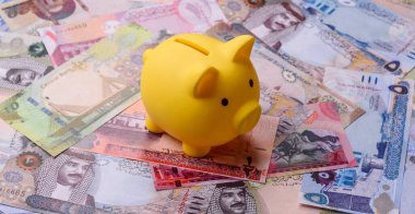 Bahçe kağıdı parası, para birimi olarak dinar banknotları takas ya da seyahat için. Bahreyn parası bir iş geçmişi olarak