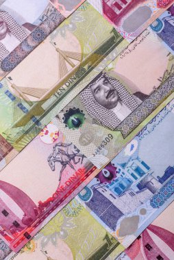 Bahçe kağıdı parası, para birimi olarak dinar banknotları takas ya da seyahat için. Bahreyn parası bir iş geçmişi olarak