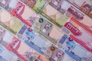 Bahçe kağıdı parası, para birimi olarak dinar banknotları takas ya da seyahat için. Bahreyn parası bir iş geçmişi olarak