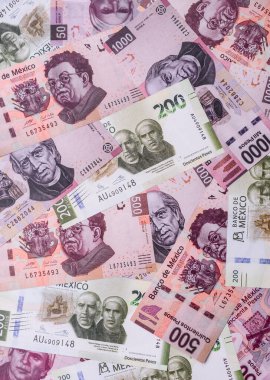 Meksika kağıt parası, çeşitli değerlerde pesolar. Tasarımın için Meksika parası bir iş geçmişi