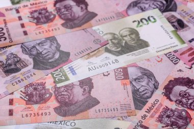 Meksika kağıt parası, çeşitli değerlerde pesolar. Tasarımın için Meksika parası bir iş geçmişi