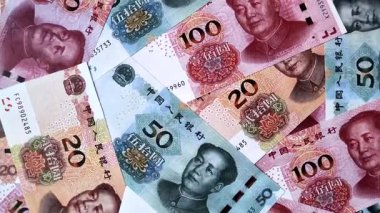 Çin kağıt parası, farklı değerlerde yuanlar. Tasarımınız için Çin parası bir iş geçmişi olarak