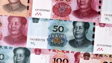 Çin kağıt parası, farklı değerlerde yuanlar. Tasarımınız için Çin parası bir iş geçmişi olarak