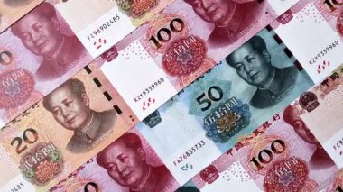 Çin kağıt parası, farklı değerlerde yuanlar. Tasarımınız için Çin parası bir iş geçmişi olarak