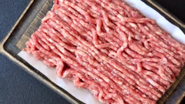 Çiğ et ya da domuz eti, hamburger ya da diğer yemek hazırlıkları için et. Tasarımınız için yemek arkaplanı olarak çiğ et..