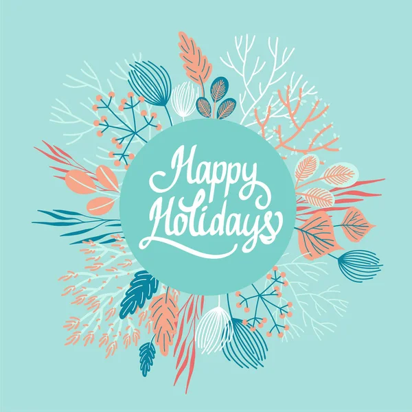 Floral wreath. Vector illustration. Gentle mint background of branches, berries and leaves. Happy Holidays. — Stock Vector