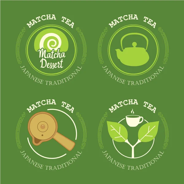 Ceremonia de té nacional y étnica japonesa. Logotipo de Matcha. Tradiciones de té. Elementos decorativos para su diseño. Ilustración vectorial con símbolos del partido sobre fondo blanco . — Archivo Imágenes Vectoriales