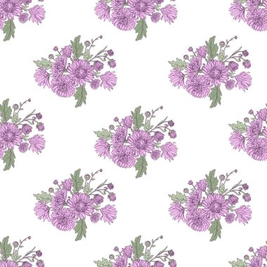 Krizantem kroki tarzı ile sorunsuz arka plan. Güzel çiçek deseni.