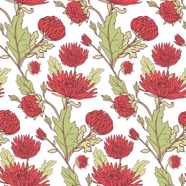 Krizantem kroki tarzı ile sorunsuz arka plan. Güzel çiçek deseni.