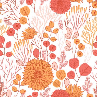 Vektör sonbahar Dikişsiz desen beyaz. Arka plan çiçek elemanları ile. Doğal tasarım. Sonbahar ruh hali.