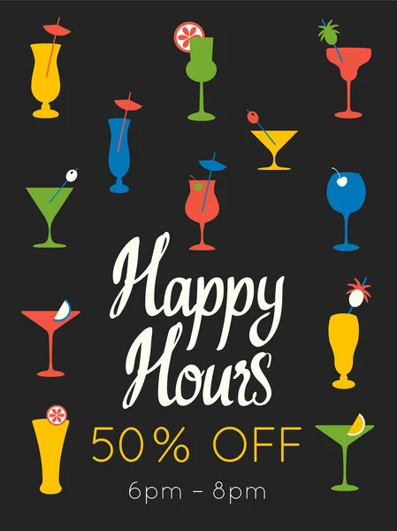 Happy Hour Poster Vektorillustration Mit Cocktail Sommer Strandstil Für Bar — Stockvektor