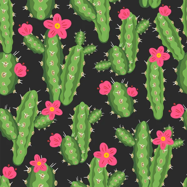 Botanische Illustration Mit Peruanischem Kaktus Vektornahtloses Muster Auf Schwarz Weißem — Stockvektor