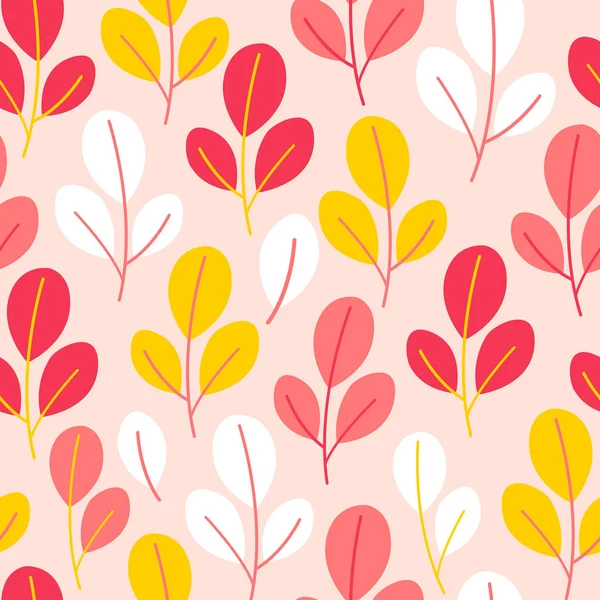벡터 핑크 colorwith 잎 및 분 지에 완벽 한 패턴입니다. 꽃 요소와 추상적인 배경입니다. 자연 디자인. — 스톡 벡터
