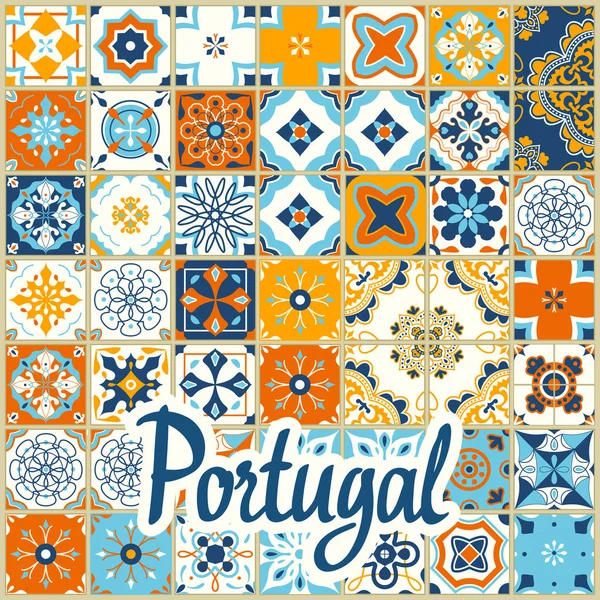 Seamless pattern with Portuguese tiles. Vector illustration of Azulejo on white background. Mediterranean style. Multicolor design. — Stock Vector