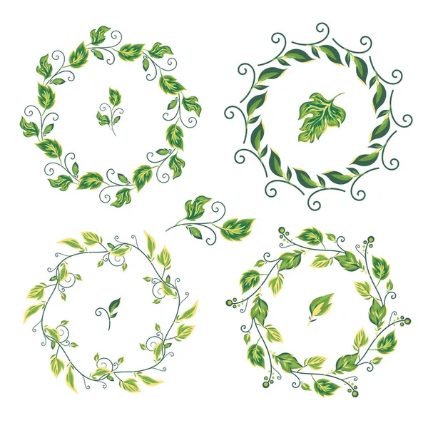 Guirnalda de hojas y flores. Ilustración vectorial sobre fondo blanco con marco floral. Elementos de diseño de dibujo a mano para sus decoraciones . — Vector de stock