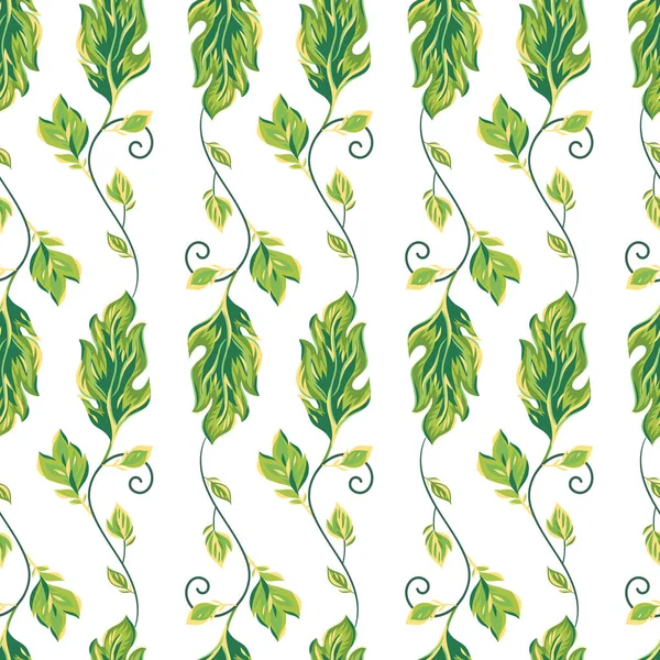 Векторный бесшовный узор на белом с листьями и веткой. Абстрактный фон с цветочными элементами. Естественный дизайн . — стоковый вектор