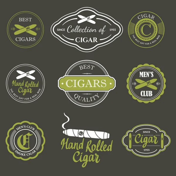 Vector Illustration with logo and labels. Simple symbols tobacco, cigar. Traditions of smoke. Decorative elements, icon for your design. Gentleman style. — Stock Vector