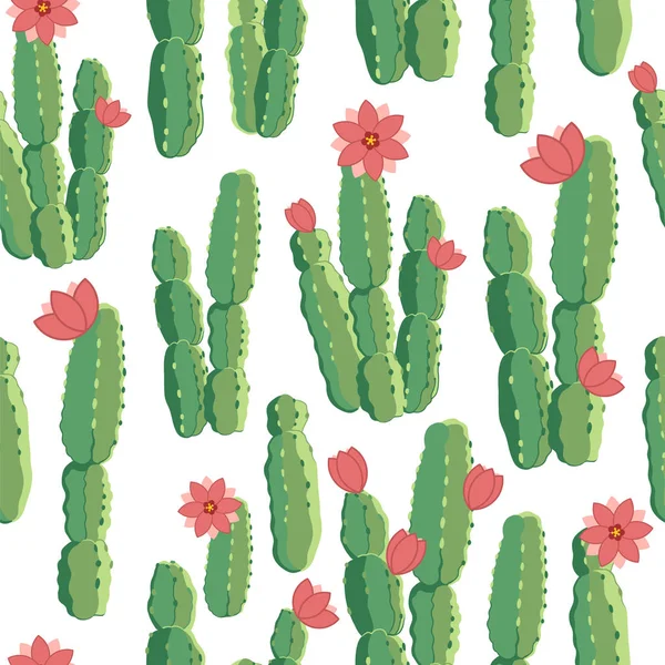 Ботаническая иллюстрация с перуанским кактусом. Векторный бесшовный рисунок на белом фоне. Летние растения . — стоковый вектор