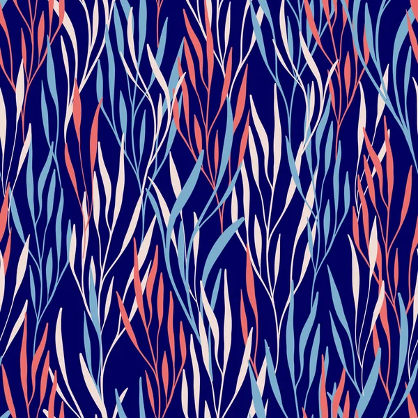 Vektor bezešvé vzor na modré s listy. Abstraktní pozadí s květinové prvky. Přírodní design. — Stockový vektor
