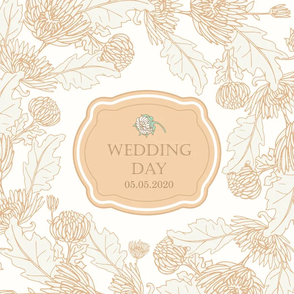 Kranz mit Chrysanthemen im Sketch-Stil. schöne Blumendekoration. zum Hochzeitstag. — Stockvektor