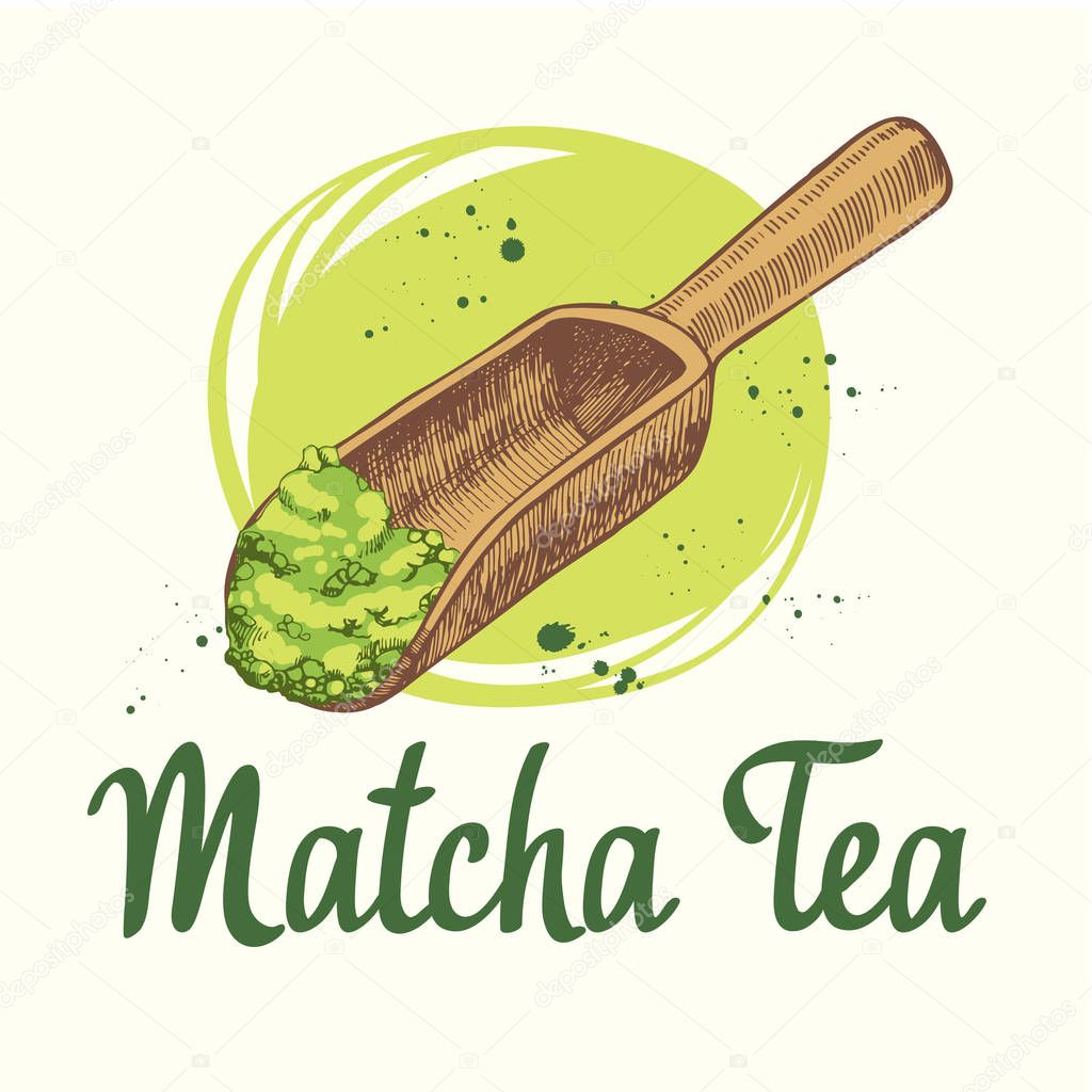Japaneese ethnic and national tea ceremony. Matcha. Traditions of teatime. Decorative elements for your design. Vector Illustration with party symbols on white background.