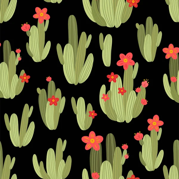 Illustration botanique avec cactus péruvien. Modèle vectoriel sans couture sur fond noir. Plantes d'été . — Image vectorielle