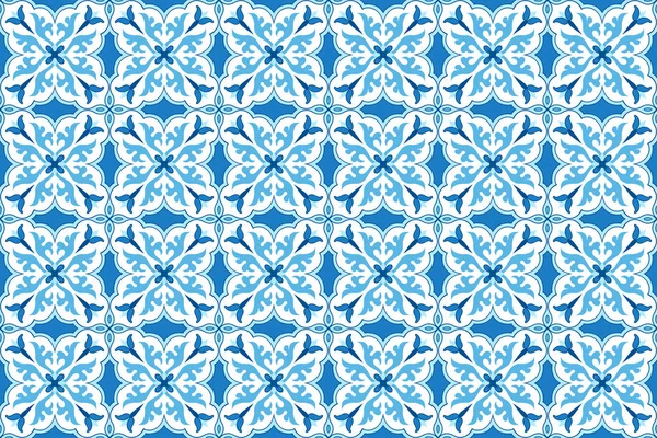 Nahtloses Muster mit portugiesischen Fliesen. Vektorillustration von Azulejo auf weißem Hintergrund. Mediterraner Stil. Mehrfarbiges Design. — Stockvektor