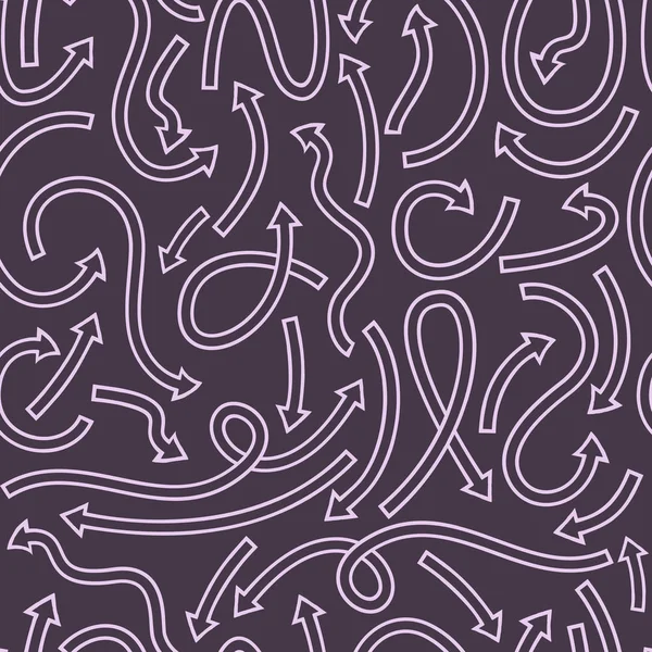 Бесшовный рисунок с различными изогнутыми стрелками. Векторная иллюстрация на фиолетовом фоне . — стоковый вектор