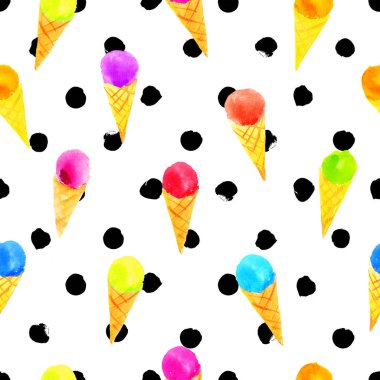 Buz pop ile İllüstrasyon. Bir sopa üzerinde dondurma ile renkli suluboya dikişsiz desen.