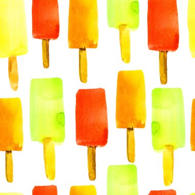 Buz pop ile İllüstrasyon. Bir sopa üzerinde dondurma ile renkli suluboya dikişsiz desen.