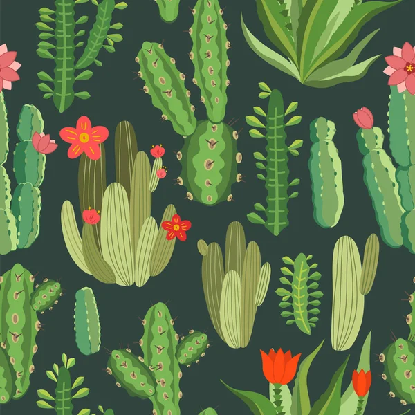 Botanická ilustrace s peruánskou kaktusy. Vektor bezešvý vzorek na zeleném pozadí. Letní závody. — Stockový vektor