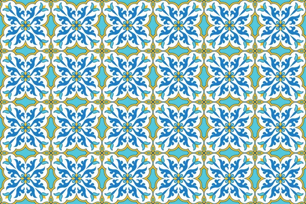 Nahtloses Muster mit portugiesischen Fliesen. Vektorillustration von Azulejo auf weißem Hintergrund. Mediterraner Stil. Mehrfarbiges Design. — Stockvektor